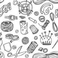 Seamless vector doodle sewing and needlework pattern N2