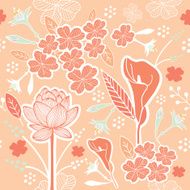 Flower or Floral and leaf pattern seamless pastel peach