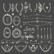 Hand drawn graphic set Wedding set of arrows laurel wreaths