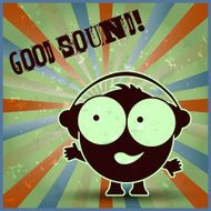 Funny boy with headphones Music vintage background N2