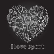 I love sport hand drawn doodle set