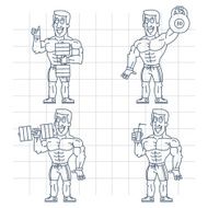 Doodle bodybuilder holding kettlebell dumbbell cocktail