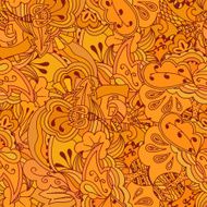 Seamless texture of orange flowers and trees in simple style