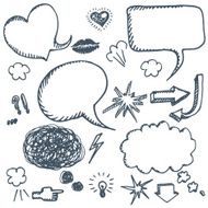 Set of signs symbols and speech bubbles hand drawn