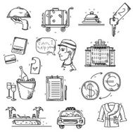 Hotel Services icons doodle hand drawn style concept vacation summer