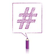 Purple Pencil Drawing Hashtag in Square Speech Balloon