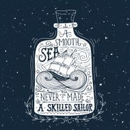 Hand drawn vintage label with a ship in bottle N2