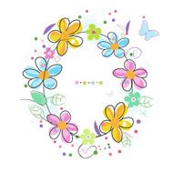 Colorful doodle spring flowers circle frame greeting card