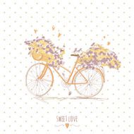 Cute vintage postcard with a bike and flowers
