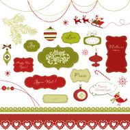 Set of Christmas scrapbook elements vintage frames ribbons ornaments N2