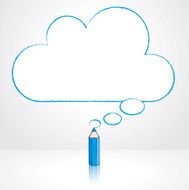 Blue Pencil Drawing Flat Cloud Thought Balloon N2