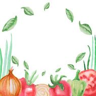 Watercolor vector vegetables frame set tomato pepper and onion