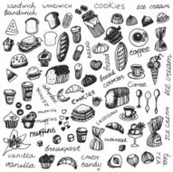 set line draw cartoon isolated elements breakfast