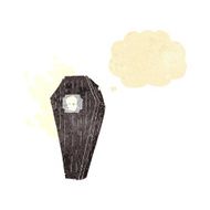 spooky cartoon coffin with thought bubble N19