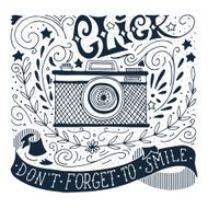 Hand drawn vintage print with a camera and hand lettering N3