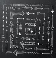 Hand drawn arrow icons set on black chalk board N3