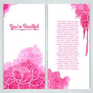 Vertical greeting card template Silhouette of peony and watercolor texture