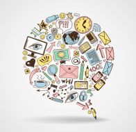 hand drawing network icons in the form of speech bubble