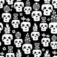 Funny skull seamless pattern with flowers