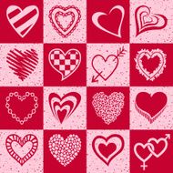 Set of red and pink grunge heart icons