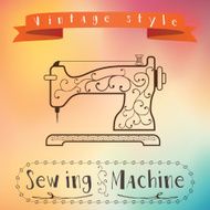 Old retro sewing machine with floral ornament on colorfull background