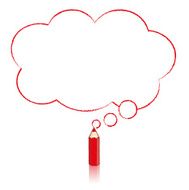 Red Pencil Drawing Fluffy Cloud Thought Balloon N2