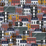 vector seamless flat pattern with different city buildings