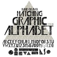 Hand drawn graphic alphabet in hatching technique