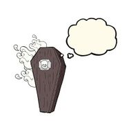 spooky cartoon coffin with thought bubble N20