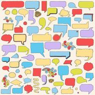 Assorted hand drawn doodle speech bubbles color vector set