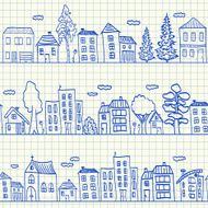 Houses doodles seamless pattern N3