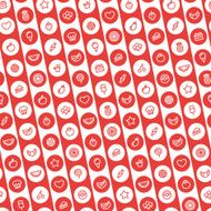 Red Striped Seamless Pattern with Dessert and Fruits Icons N2