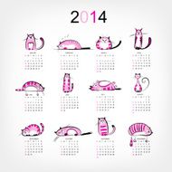 Calendar 2014 with 12 funny pink cats N2