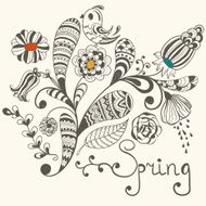 vector spring greeting card with floral pattern and bird