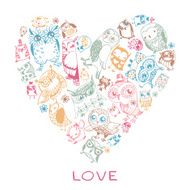 Heart love pattern with Owls N2