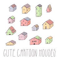 Cute naive house multicolored vector set Pastel colors