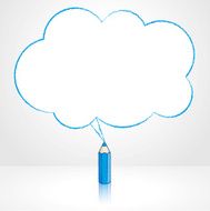 Blue Pencil Drawing Fluffy Cloud Speech Balloon