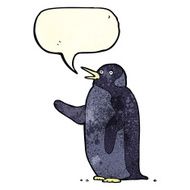 cartoon penguin waving with speech bubble N8