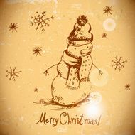 Hand-drawn vintage greeting card with snowman