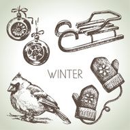 Hand drawn winter Christmas set
