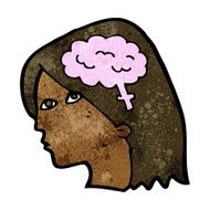 cartoon female head with brain symbol N28