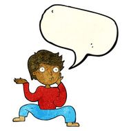 cartoon boy doing crazy dance with speech bubble N11