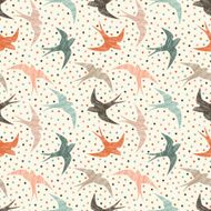 Seamless pattern with swallows and dots