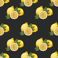 Seamless pattern with lemons on dark background