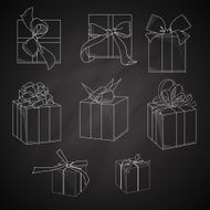 Set of hand drawn gift boxes bows and ribbons