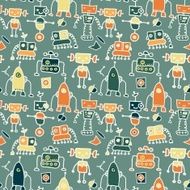 seamless doodle with colorful robots N2
