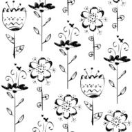 Seamless pattern with sketch flowers in black and white