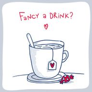 Sketch of cup tea and candy valentine card design