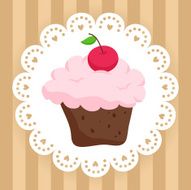 Chocolate cupcake with cherry on cute napkin