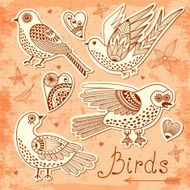 Vector set birds and hearts N3